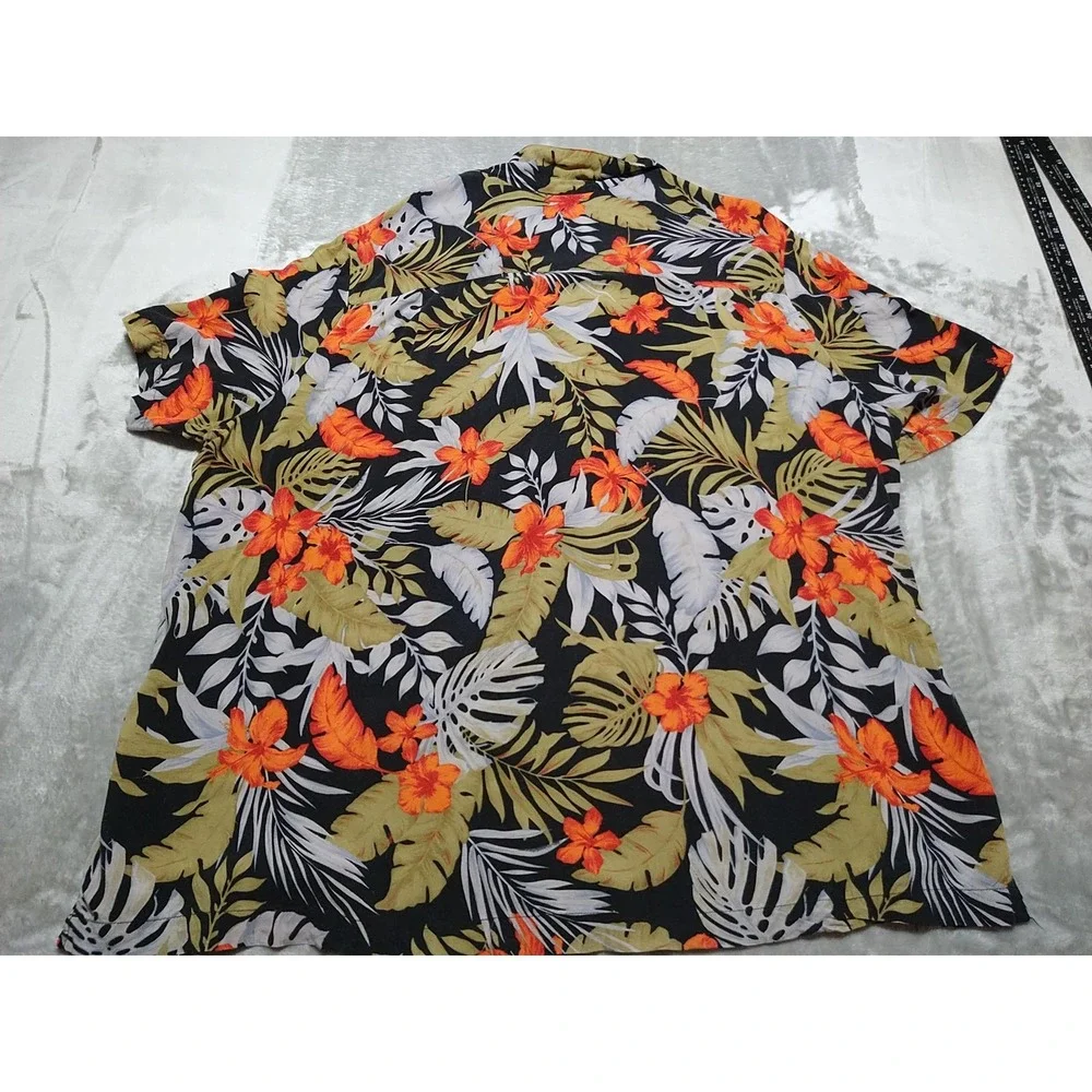 KC Island Hawaiian Shirt Men‎ 2XL Black Floral Tropical Vacation Button Up